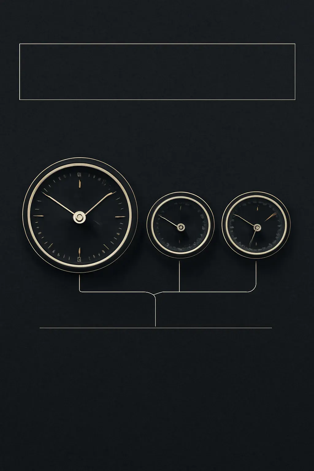 Technical drawing of a control-panel of circular gauge dials with needle indicators, drawn in thin bone linework on dark graphite paper.